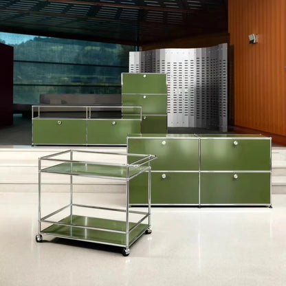 Living Room Sideboard Storage Cabinets Modular Combination Metal Frame for Office Drawers Large Storage Customizable Olive Green