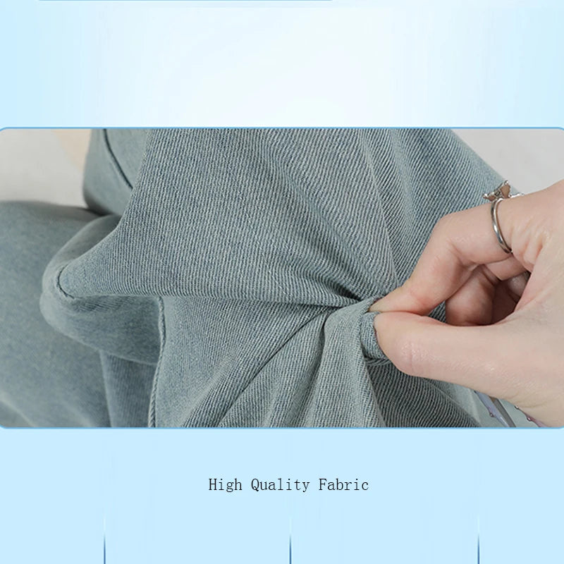New 2025 Summer Jeans For Women Wide Leg Loose Denim Ankle-Length Pants Korean Fashion Streetwear Washed Blue Color Jeans Woman