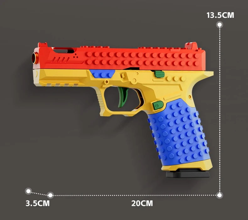 Building Block Pistol Shell Throwing Continuous Firing Airsoft Blowback Empty Hanging Toy Gun Outdoor CS Weapon for Boys Adult