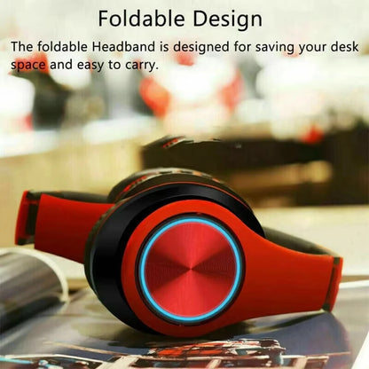 Wireless Over Ear Headphones - Active Noise Canceling, Deep Bass, LED Light, Portable Folding Design for Music, Sports & Games