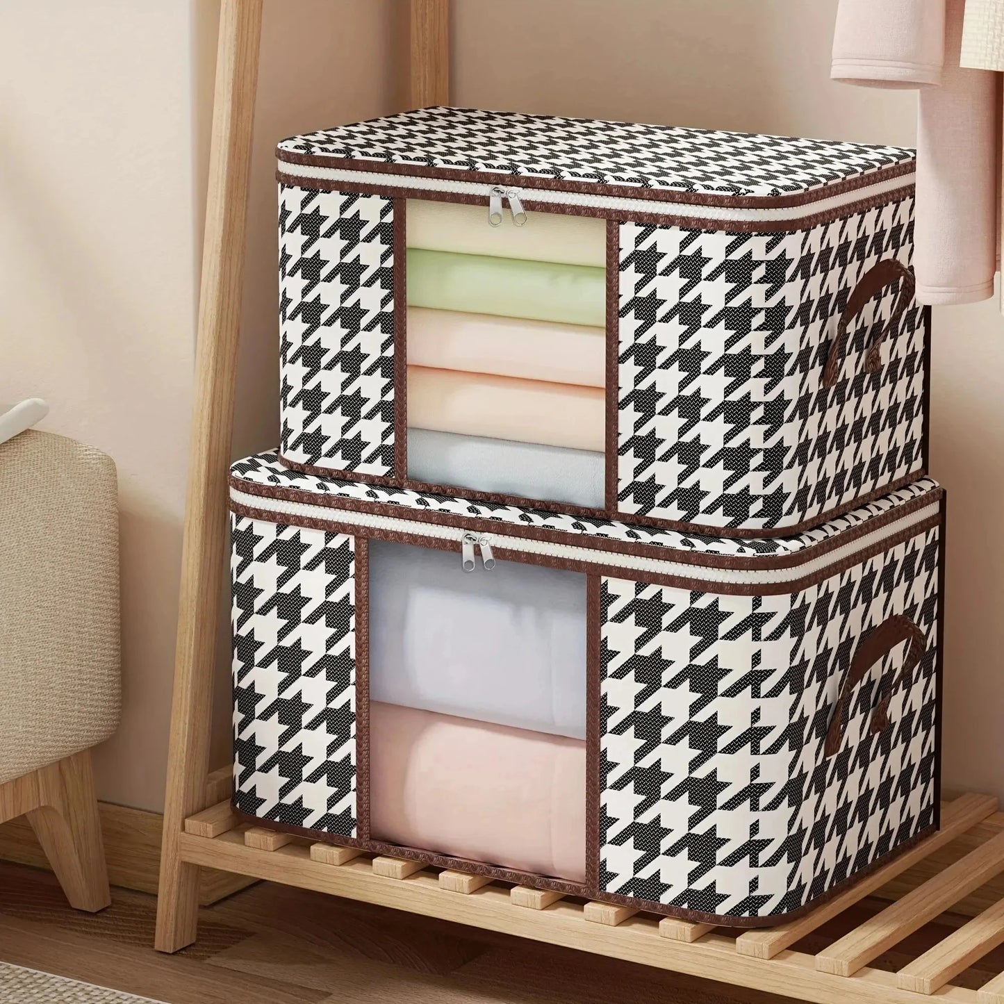Foldable Storage Box with Handle - Clear Window & Dustproof Zipper, Large Capacity Organizer for Clothes, Bedding, Home Use