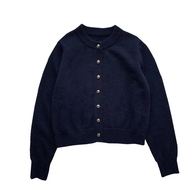 Knitted Cardigan Women 2026 New Korean Raccoon Cashmere Loose Solid Color Round Neck Sweater Coat Jacket Spring Autumn