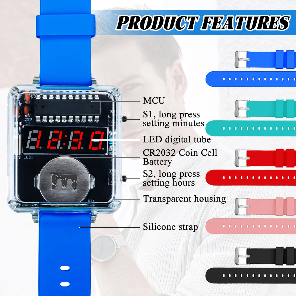 DIY Electronic Watch Kit Creative LED Digital Display 3V Transparent Case Practical Welding DIY Electronic Kit