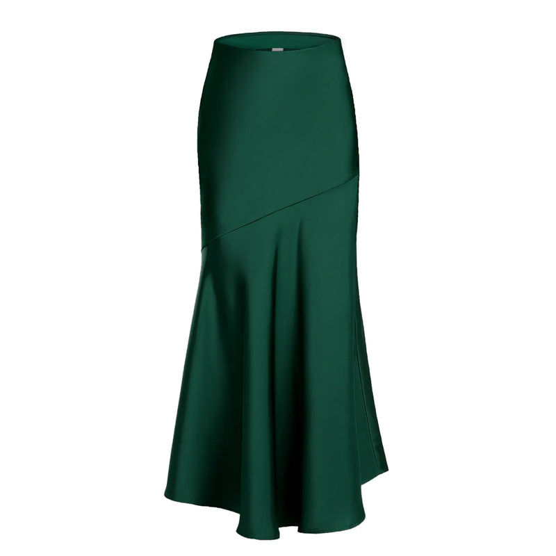 Fishtail Maxi Skirt Elegant Faux Silk Satin Skirts for Women High Waist A-line Office Lady Skirt Solid Color Glossy Finish W6681