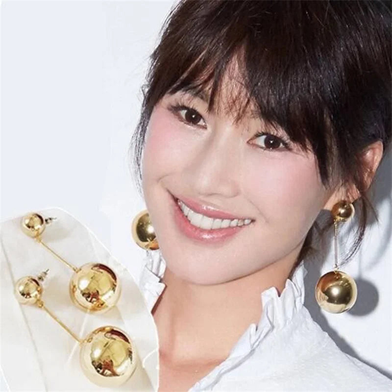 Korean Fashion Large Round Beads Earrings Earrings Size Round Ball Long Net Red Earrings Earrings