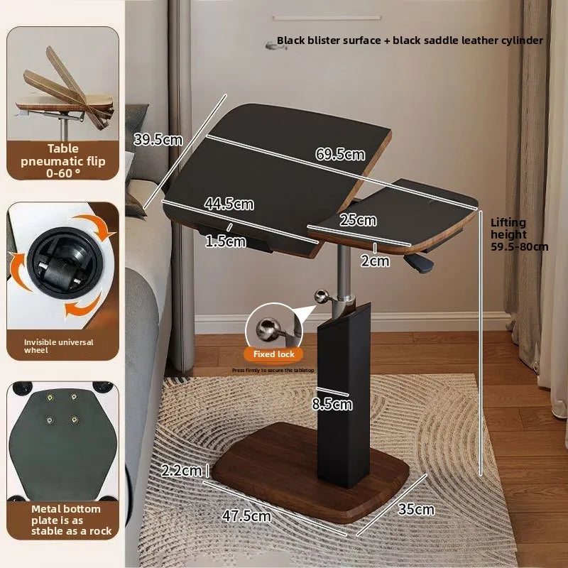 Lifting Table Living Room Sofa Small Table Removable Bedside Computer Table Saddle Leather Desktop Flip Small Side Table Coffee