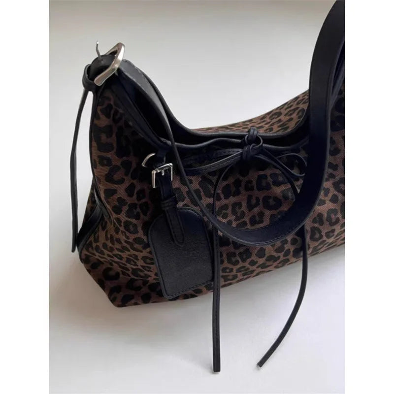 Korean Fashion Leopard Pattern Design Single Shoulder Bag American Sweet Cool Y2K Style Handbag Versatile Casual Underarm Bag