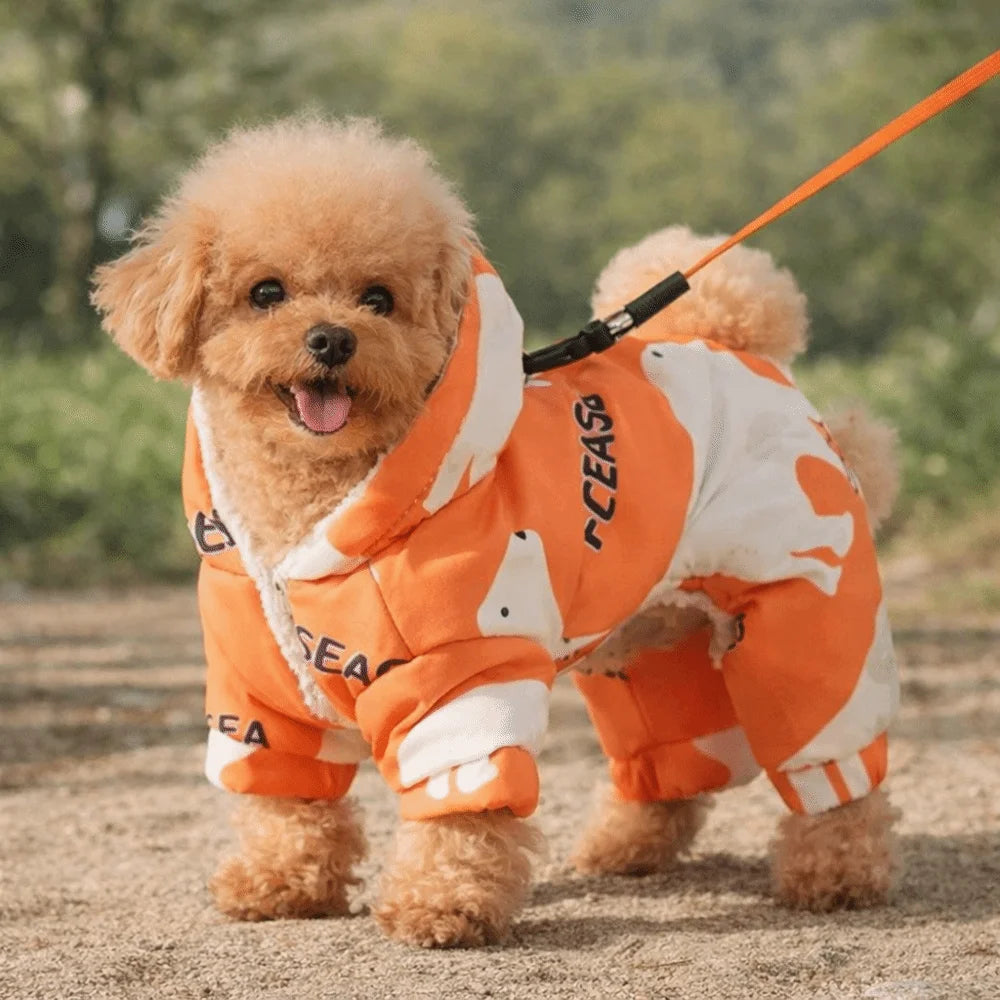 Cute Warm Dog Winter Clothes Splash-proof Thick Pet Outdoor Clothing Fleece Lined Anti-Shedding Puppy Jumpsuit Outdoor