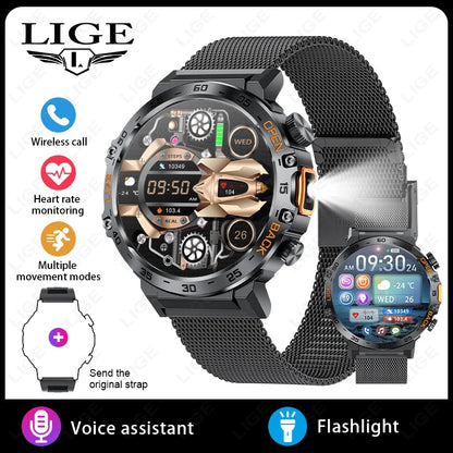 2025 Smart Watch Men 360*360 AMOLED HD Screen Waterproof Sports Fitness Watches Flashlight New Men Smartwatch For Andrio IOS