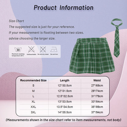 Women Japanese Schoolgirls Role Play Uniforms Zipper Plaid Pleated Mini Skirt Necktie Set Sexy Schoolgirls Skirt Cosplay Costume