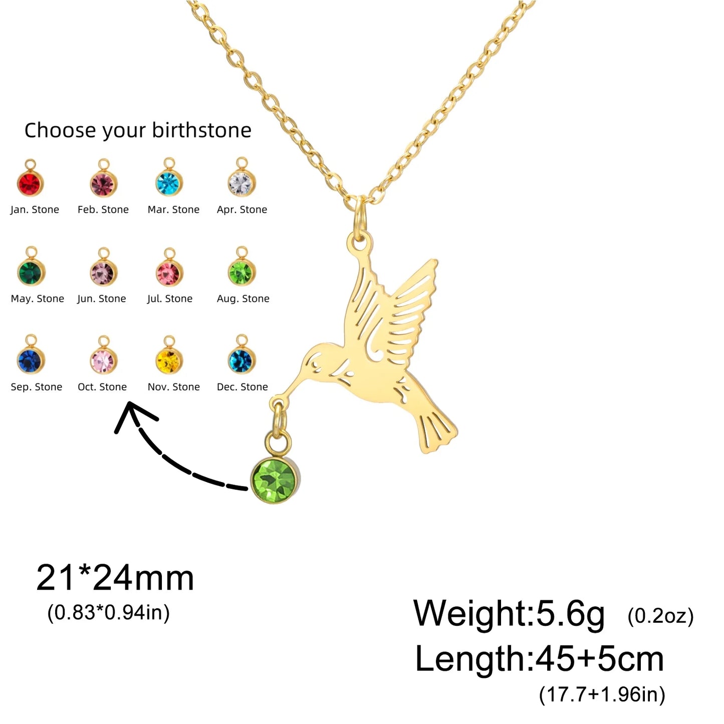 Tiny Birthstone Hummingbird Necklace Birthstone Bird Necklace Stainless Steel Necklace Hummingbird Necklace Bird Jewelry