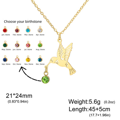 Tiny Birthstone Hummingbird Necklace Birthstone Bird Necklace Stainless Steel Necklace Hummingbird Necklace Bird Jewelry