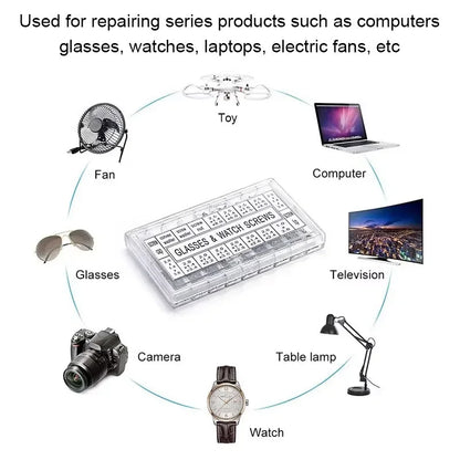 Screw Kit For Glasses, Nose Holder, Frame Nut, Spacer For Glasses Without Frame, Accessories, Box Of 18 Screws Specification