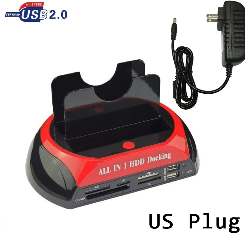 Hannord All in 1 HDD Docking Multifunc 2.5/3.5'' SATA Multi-Function HDD Docking Station IDE&SATA Hard Disk Base USB HUB Reader