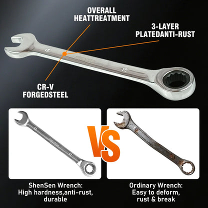 72-tooth ratchet wrench, 6-17mm adjustable range, reversible dual-head open-end wrench, perfect for auto and bicycle maintenance