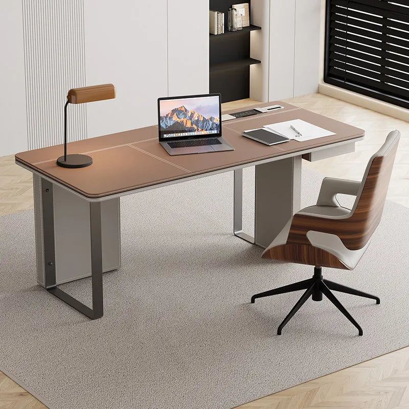 Office Desk Minimalist Design Boss Computer Desk Office Furniture Modern Simple Saddle Leather Desk Light Luxury Home Study