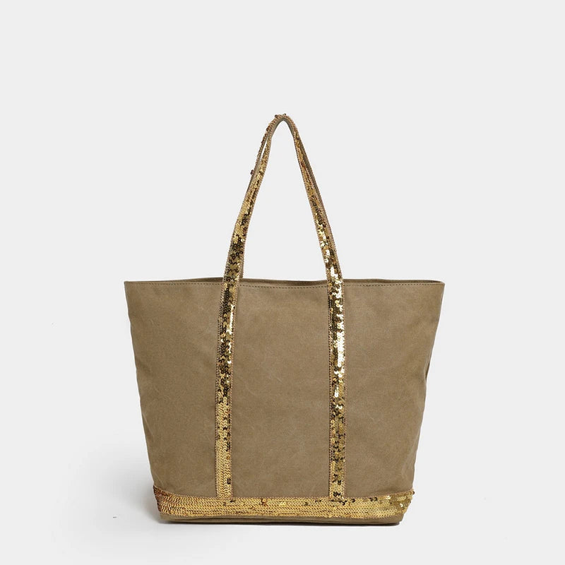2025 Women's New Retro Shoulder Crossbody Bag Casual Handbag Canvas Shoulder Bag Sequin Large Capacity Tote Bag