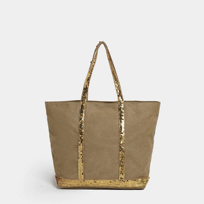 2025 Women's New Retro Shoulder Crossbody Bag Casual Handbag Canvas Shoulder Bag Sequin Large Capacity Tote Bag