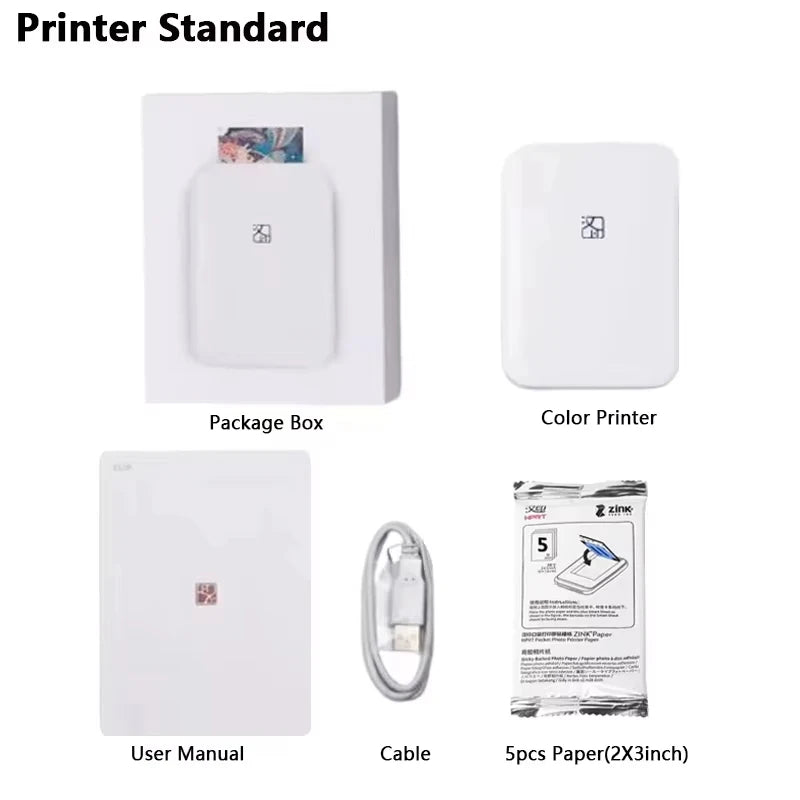 HPRT MT53 Color Photo Printer Pocket Printer 2x3 Inch Print Mini Printer Bluetooth Mobile Handheld HD Pocket Printing Machine