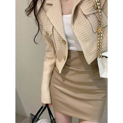 MEXZT Cropped Jackets Women Elegant Basic Blazer Coats Office Lady Korean Autumn Long Sleeve Slim Simple All Match Outwear New
