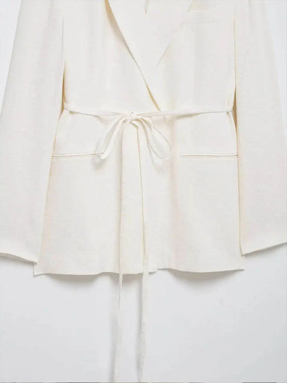HH Women's Suits White Turn-Down Collar Long Sleeves Lace-Up Blazers+High Waist Zipper Long Pants Female Spring Fashion Sets