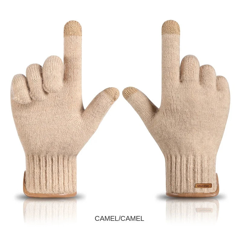 New Winter Imitation Camel Fleece Warm Gloves for Men's Outdoor Touch Screen High Elastic British Business Knitted Woolen Gloves