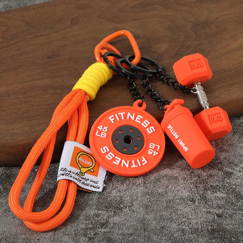 Fitness Keychain Gym Barbell Key chain Weightlifting with D-shaped Buckle Water Cups Simulation Dumbbells Creative Bag Charm