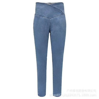Jeans Women Denim Long Pants Pencil Pant Bodycon High Waist Legging Casual Jogger Elegant Splice Y2k Blue Streetwear Trousers