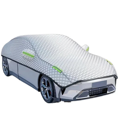 1pc All-Weather Half Car Body Cover - Waterproof, Dustproof, UV & Snow Resistant for Sedans, Protects Windshield and Roof