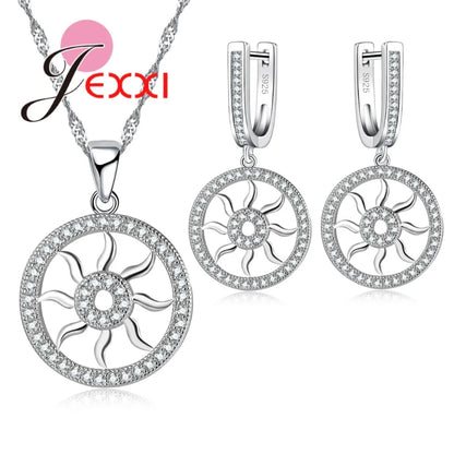 Fine 925 Sterling Silver  Brand Jewelry Set for Wedding Engagement Fashion Round Hollow Pendant Necklace Earring Sets