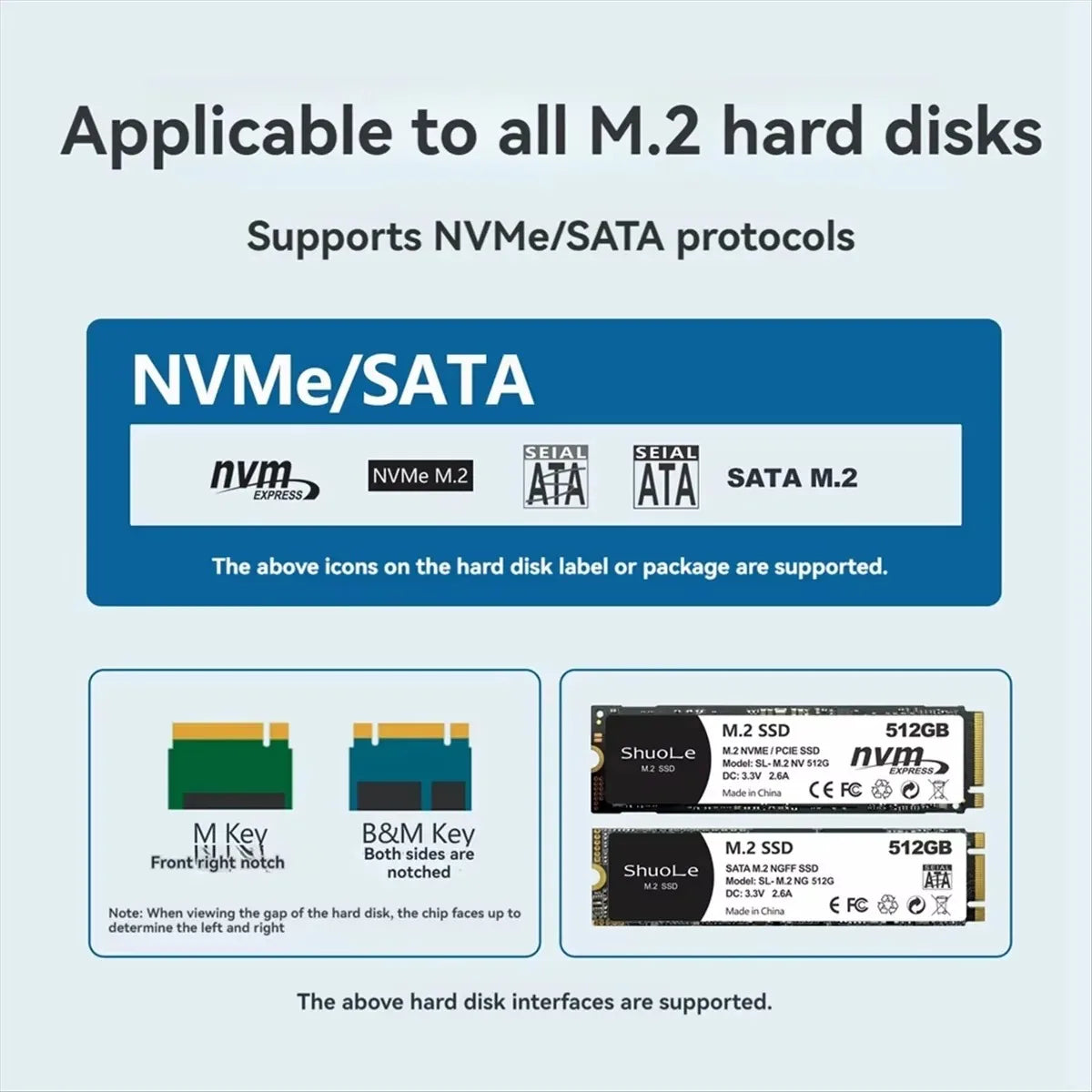 M.2 NVME/NGFF Dual Protocol SSD Enclosure Visual Smart SSD Case Health Detection USB 3.2 Gen 2 10Gbps Aluminum Alloy PCI-E Shell