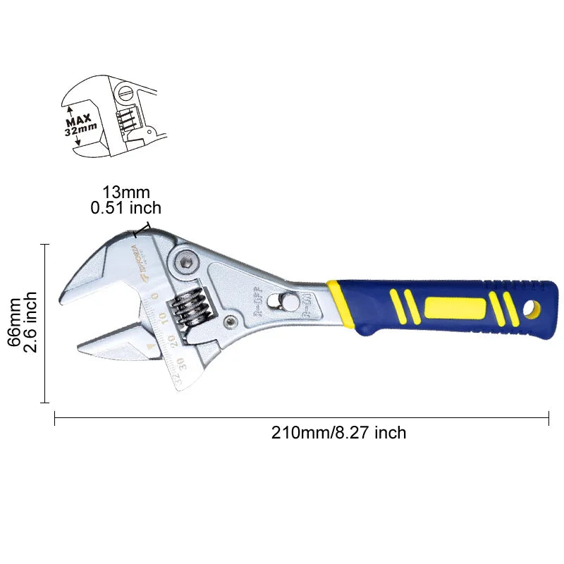 Adjustable wrench 8 '' ratchet wrench household multifunctional adjustable wrench 0-32mm large opening for DIY Repair Home Use