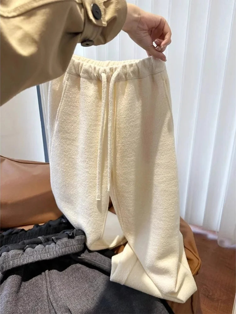 Women's Wide Leg Towel Pants Home Wear Spwear Outerwear Comfortable Lazy Autumn Winter White Casual Walking Trousers