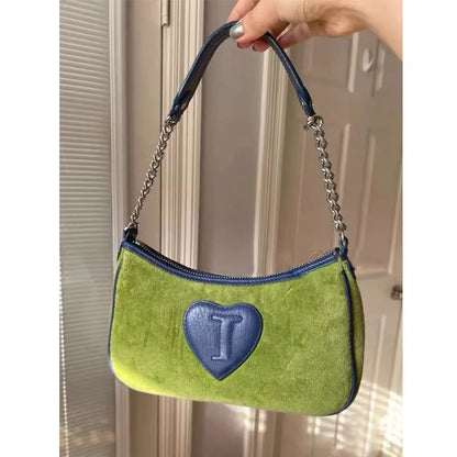 Vintage  Underarm Bag Unique Green Embroidered Single-shoulder Handbag For Girls And Women Fashion Baguette  Crossbody Bag