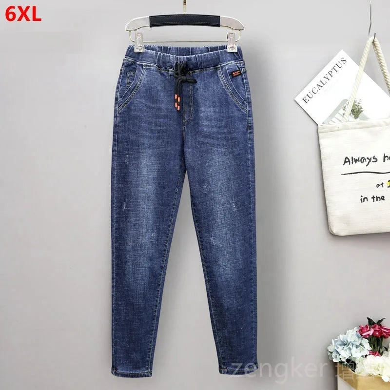 New Extra Large Size Stretch Jeans Girls Elastic High Waist Harlan Pants Girl Wide Leg Pants jeans women 6XL 5XL 4XL
