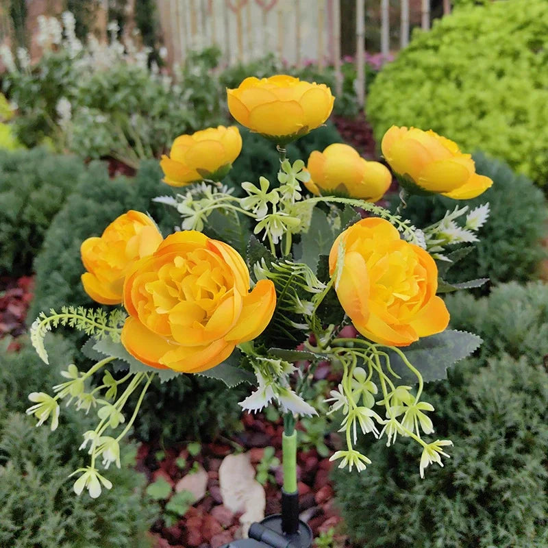 Solar Lights Outdoor, Solar Garden Lights, 7Head Camellia Flower Solar Light for Yard Lawn Garden Atmosphere Lighting Decoration
