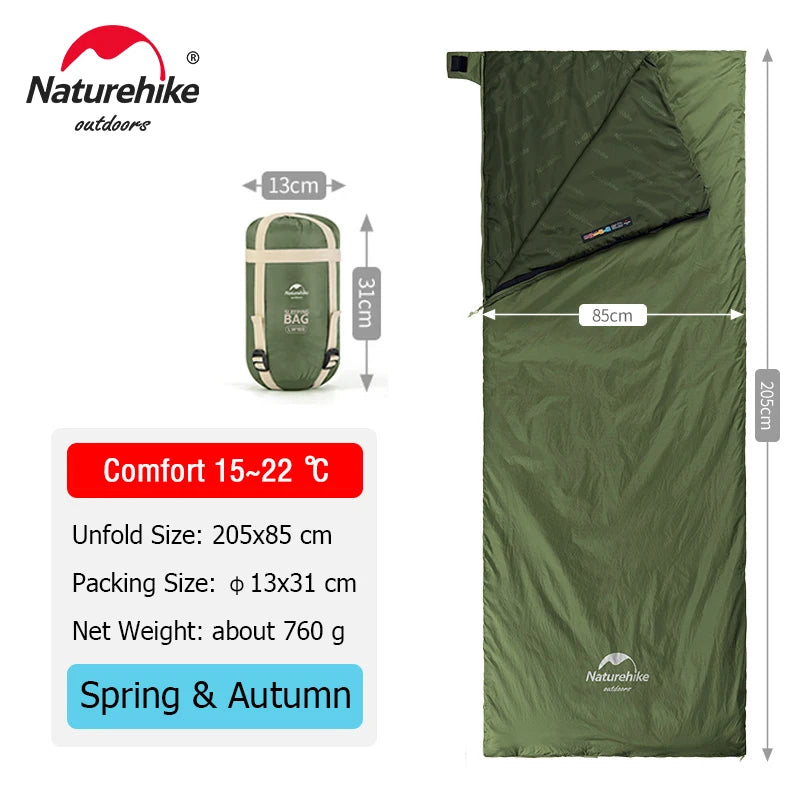 Naturehike Sleeping Bag LW180 Ultralight 3 Season Camping Hiking Sleeping Bags Outdoor Portable Waterproof Cotton Sleeping Bag