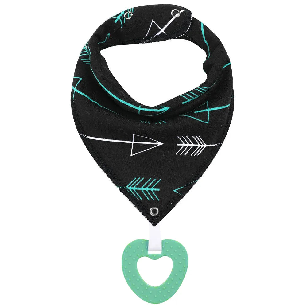 Baby cotton feeding bibs: Multi-functional triangular drool pads with teething toy—skin-friendly,anti-spitup,keeps clothes clean