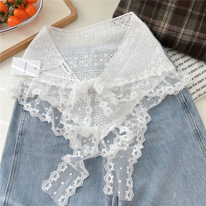 INS Y2K Stylish Lace Embroidery Layered Triangular Types Jeans Pant Matching Half Skirts Fart Curtains All-Match Stacked Skirt
