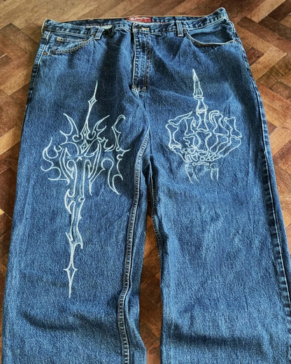 Summer Y2K Vintage Washed Floral Print Wide Leg Jeans Women High Waist Baggy Boho Comfort Loose Fit Pants Daily TikTok Viral
