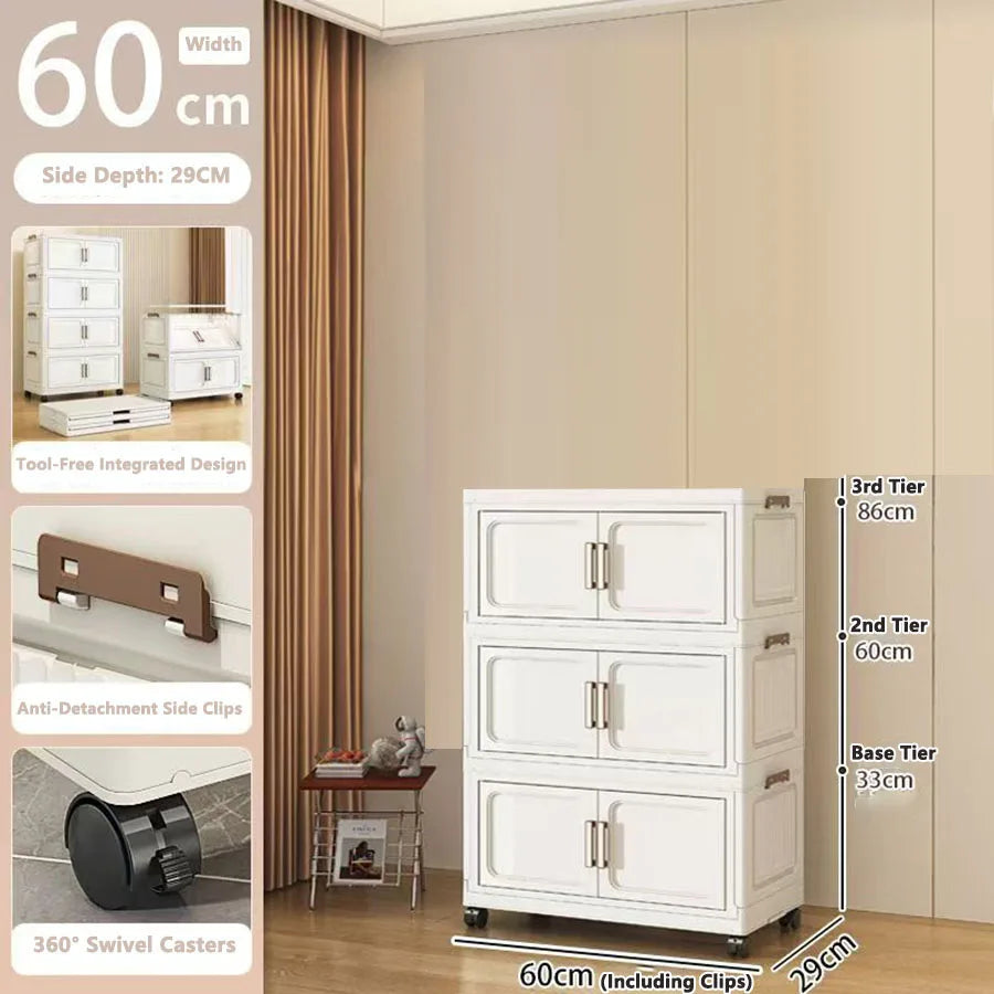 Folding Storage Cabinet with Drawers Home Organization Kitchen Bathroom Bedroom Multi-Functional Compact Closet Space Saver