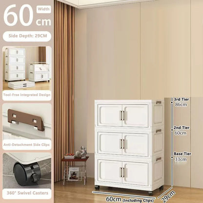 Folding Storage Cabinet with Drawers Home Organization Kitchen Bathroom Bedroom Multi-Functional Compact Closet Space Saver