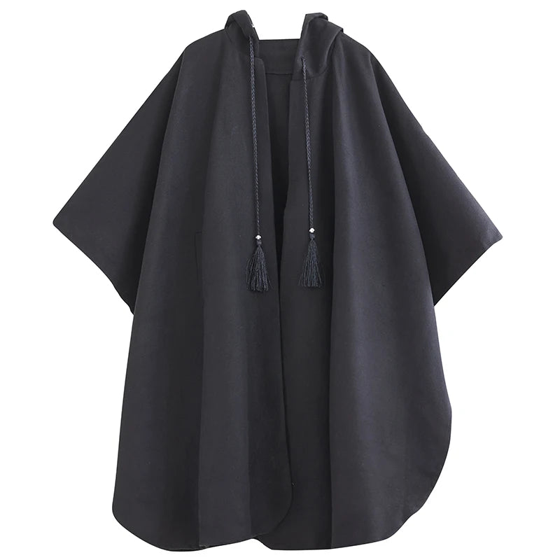 Autumn Winter Loose Large Size k Irregular Design Hat Coat Woolen Windbreaker Outerwear Cloak Vintage Sle Long Sve