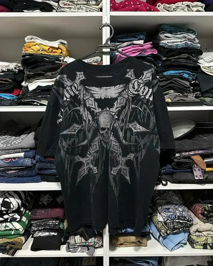 American Hip Hop Retro Loose Cotton Short Sleeve T-shirt Women Street Y2K New Casual Punk Rock T-shirt Unisex Harajuku Joker Top