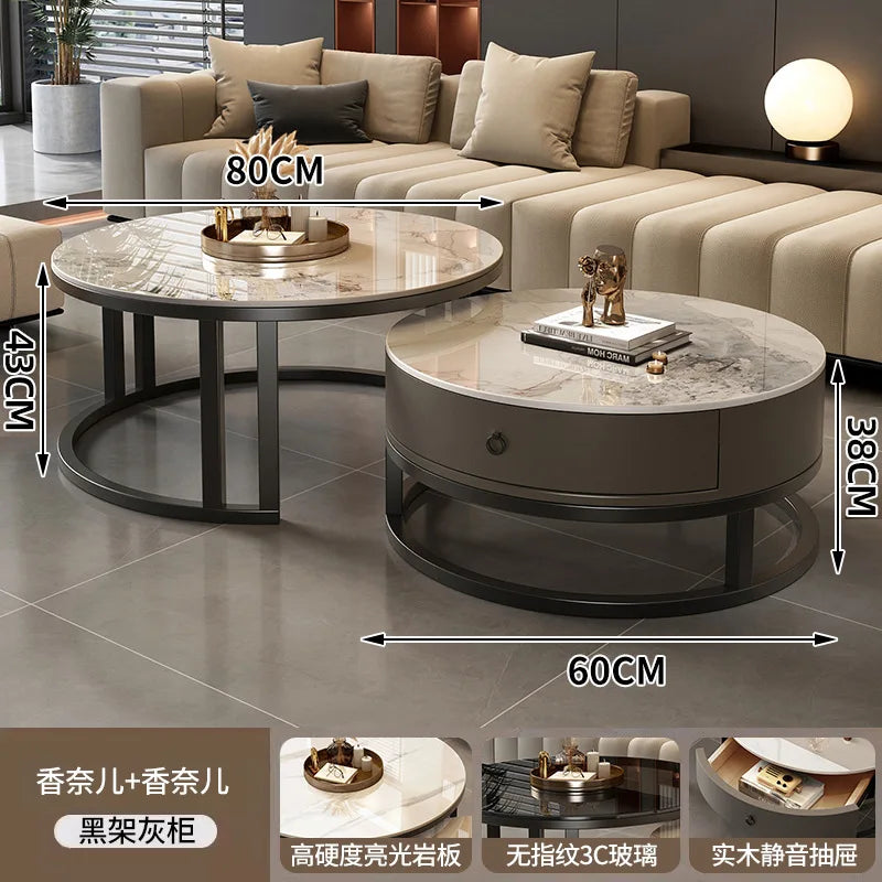 Round edge rock slab coffee table Hakka simple modern small apartment light luxury household small tea table