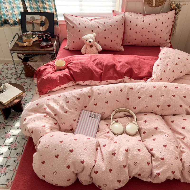 Ins Style Printed All-Cotton Bedding Set Antibacterial Dormitory Bedclothes for Students Comfort Skin-Friendly Home Decoration
