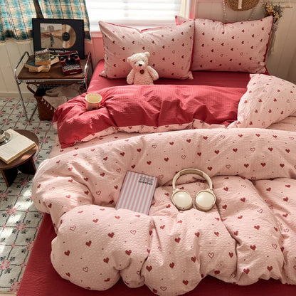 Ins Style Printed All-Cotton Bedding Set Antibacterial Dormitory Bedclothes for Students Comfort Skin-Friendly Home Decoration