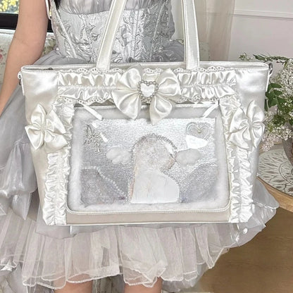 New Sweet and Cool Girl Ulzzang Ita Bag Lace Bow Ribbon JK Uniform Shoulder Bag Comic Exhibition Portable Y2K Tote Bag