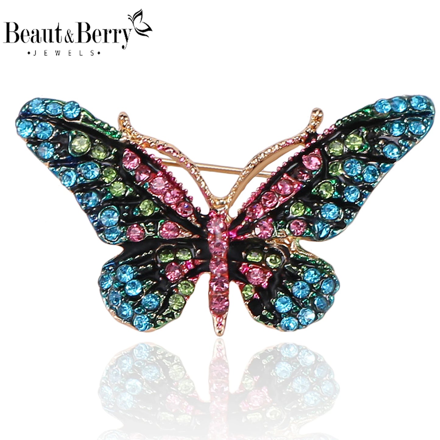 Beaut&Berry Trendy Shiny Rhinestone Butterfly Brooches for Women Unisex Insect Pins Casual Party Accessories New Gifts Friends