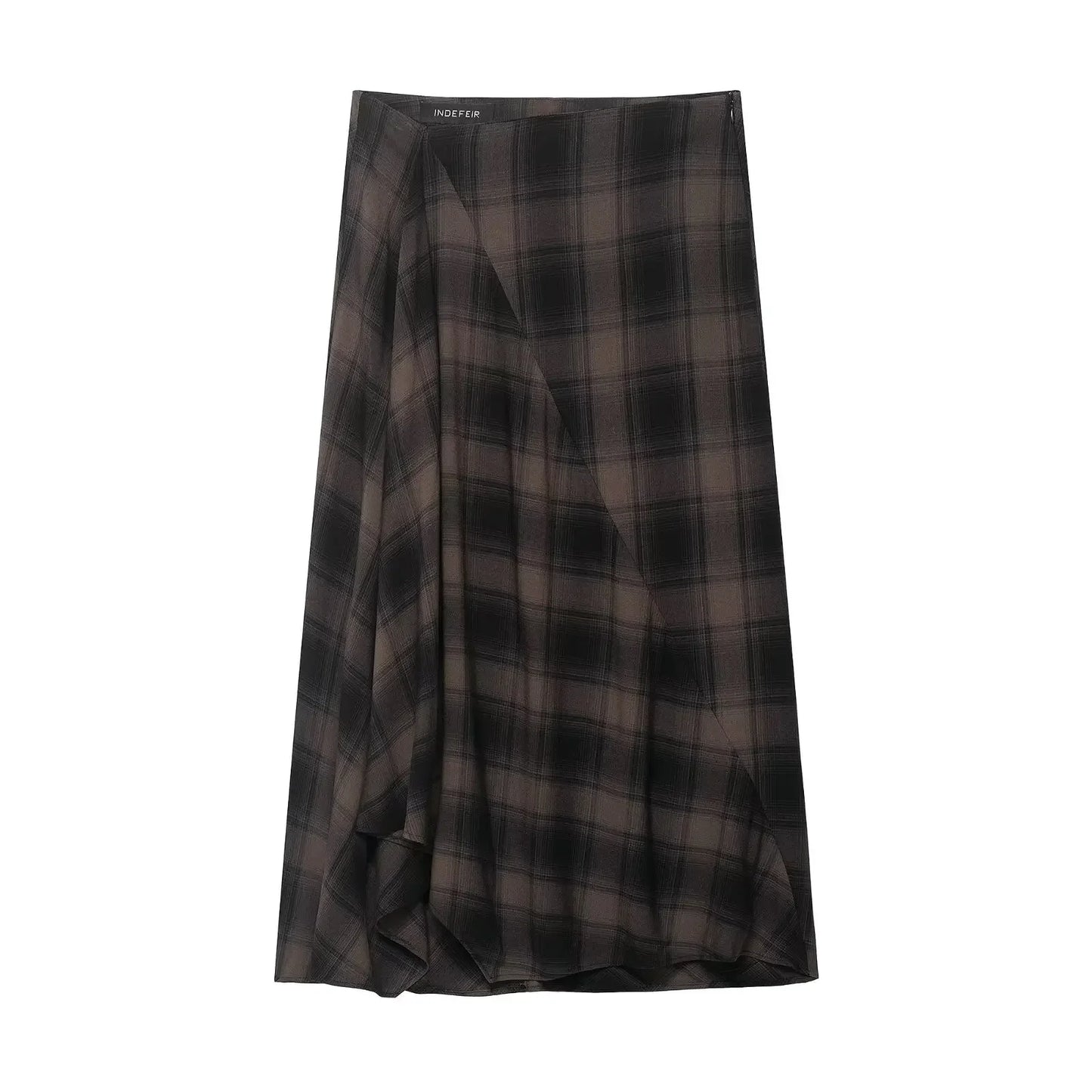 Casual Brown Plaid Midi Skirts Woman Fashion High-waist A-line Pleaded Skirts Party Daily Outdoor Trendy Attire 2026 Spring New